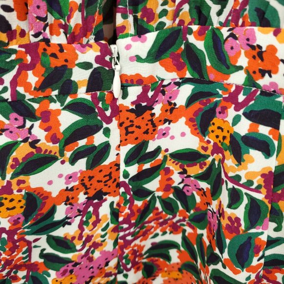 SALONI Floral Grace Silk Tea-Length Off the Shoulder Midi Dress 12 Multi Print - Picture 12 of 16